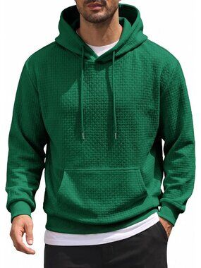 Coofandy Men's Green Long Sleeve Pullover Soft Knit Hooded Sweatshirts